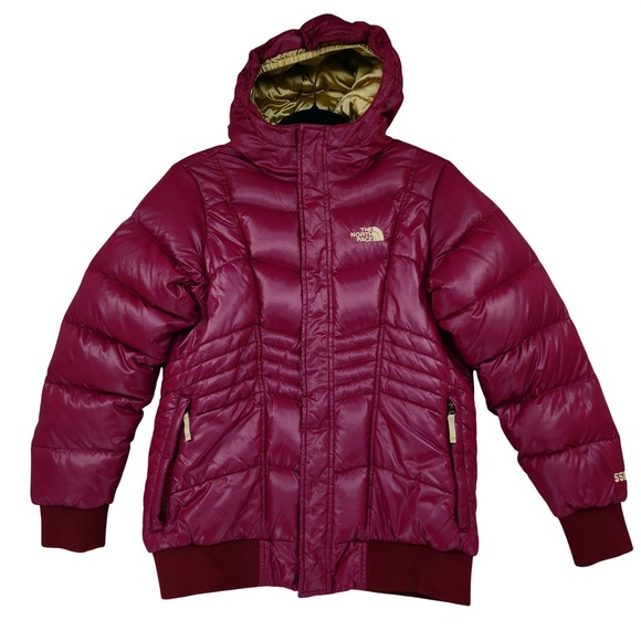 The North Face Down Puffer Jacket XL Kids Magenta Pink 550 Insulated Hooded Coat
